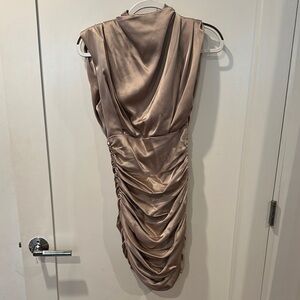 Babaton Gold Ruched Sheath Mini Dress